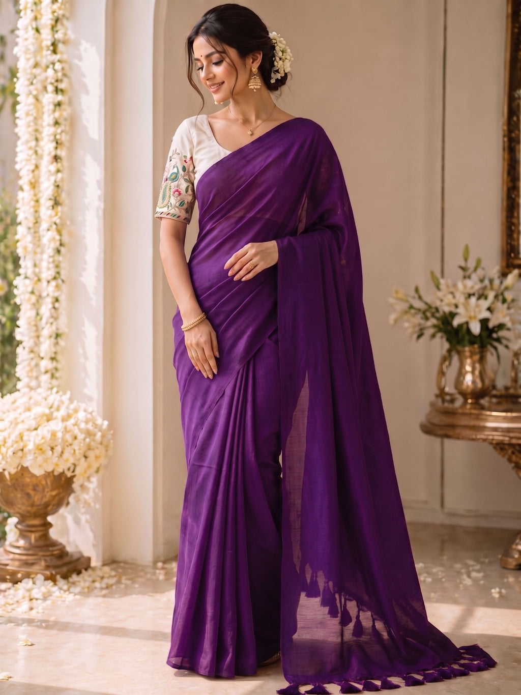 Khadi Cotton Saree with Embroidered Padded Blouse