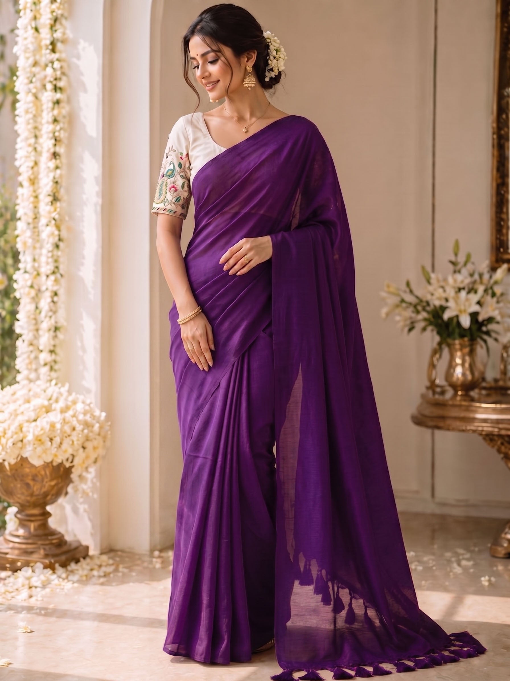 Khadi Cotton Saree with Embroidered Padded Blouse