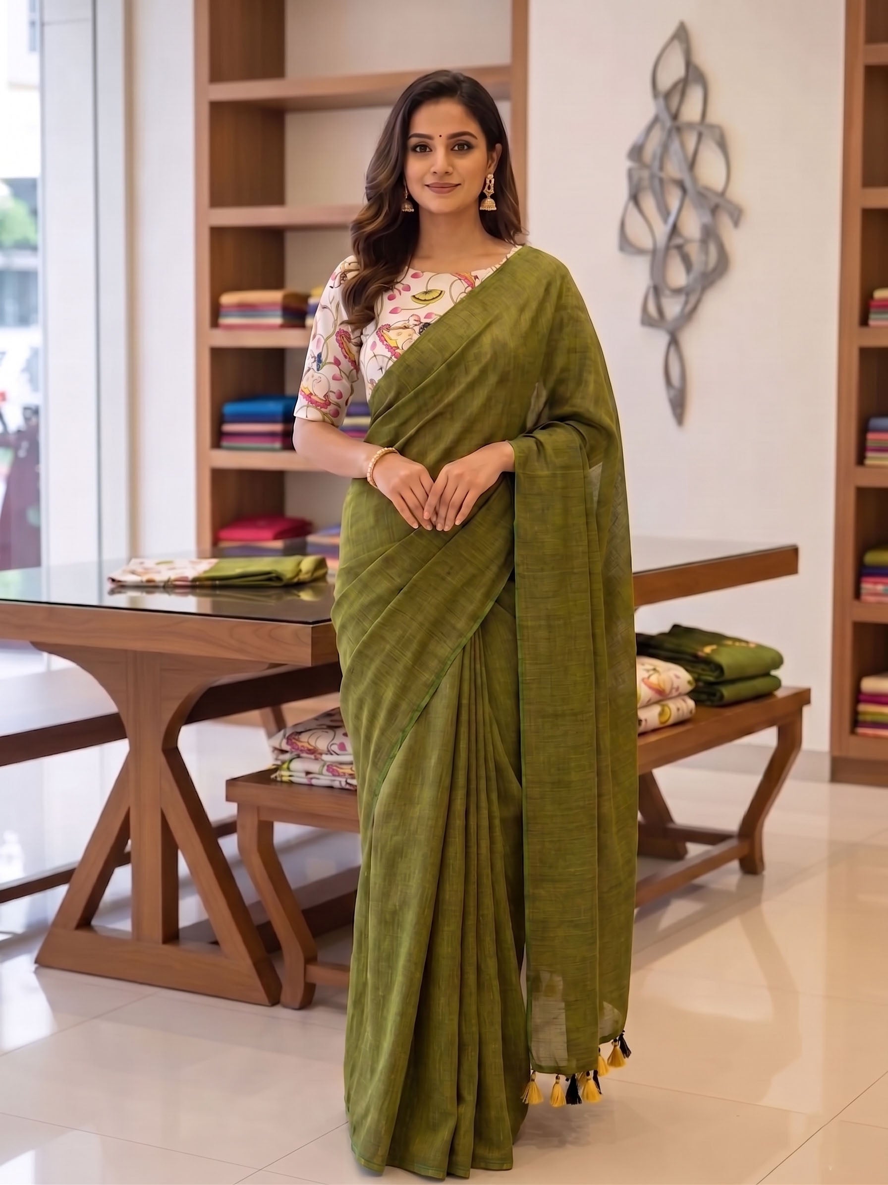 Elegant Khadi Cotton Saree with Magic Cotton Blouse Main image