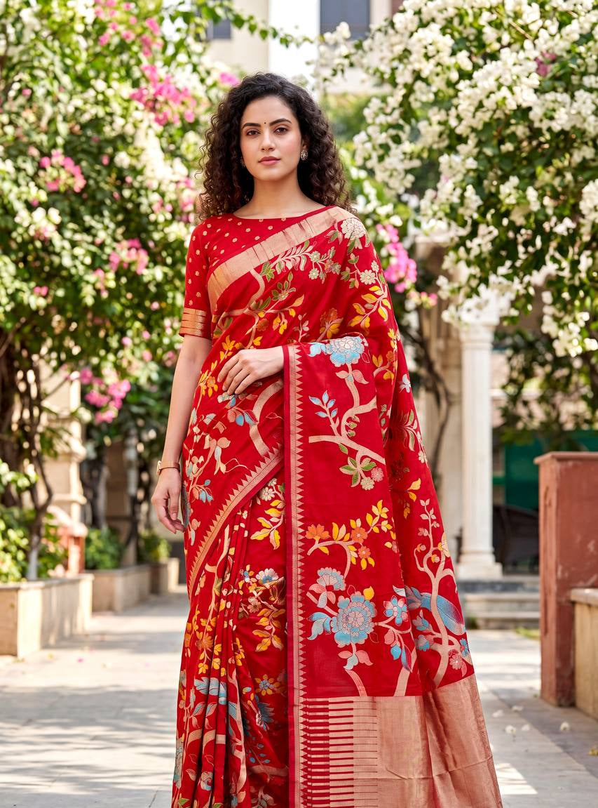 Hand Dyed Khadi Crepe Silk Saree with Bird Motifs