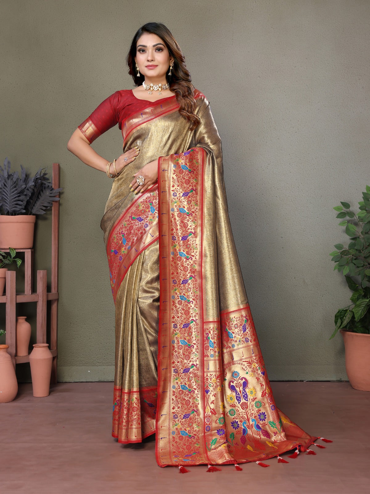 Banarasi Tissue Silk Saree with Paithani Border Main image