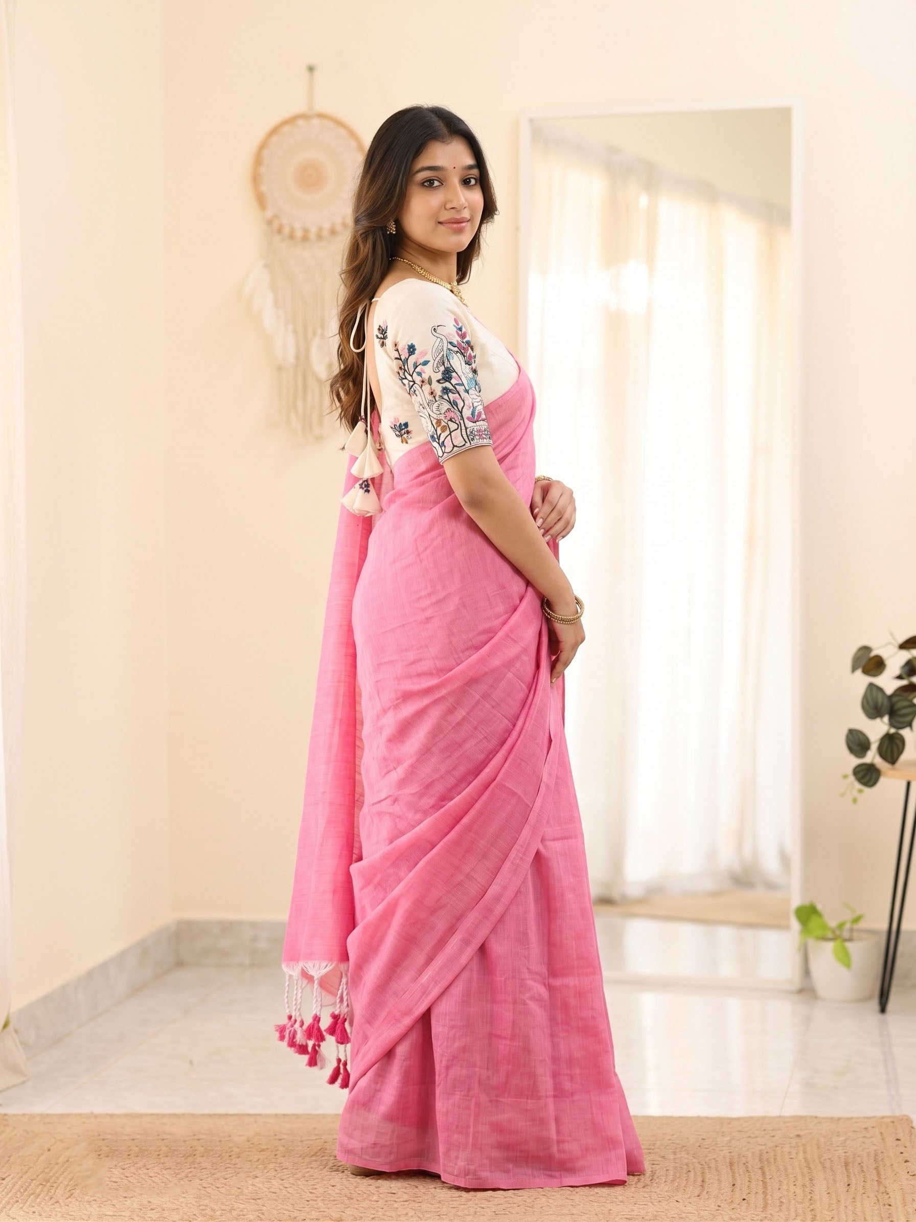 Elegant Khadi Cotton Saree with Designer Embroidered Padded Blouse
