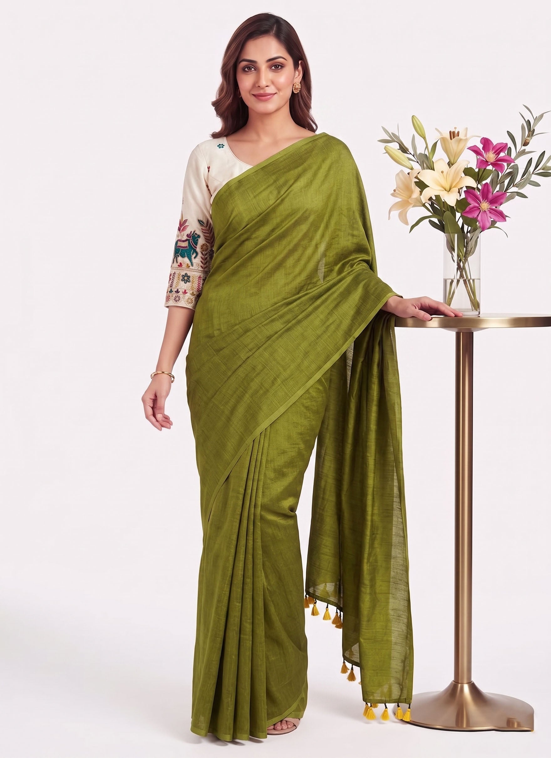 Classic Cotton Weave Saree With Stitched Blouse Secondary image