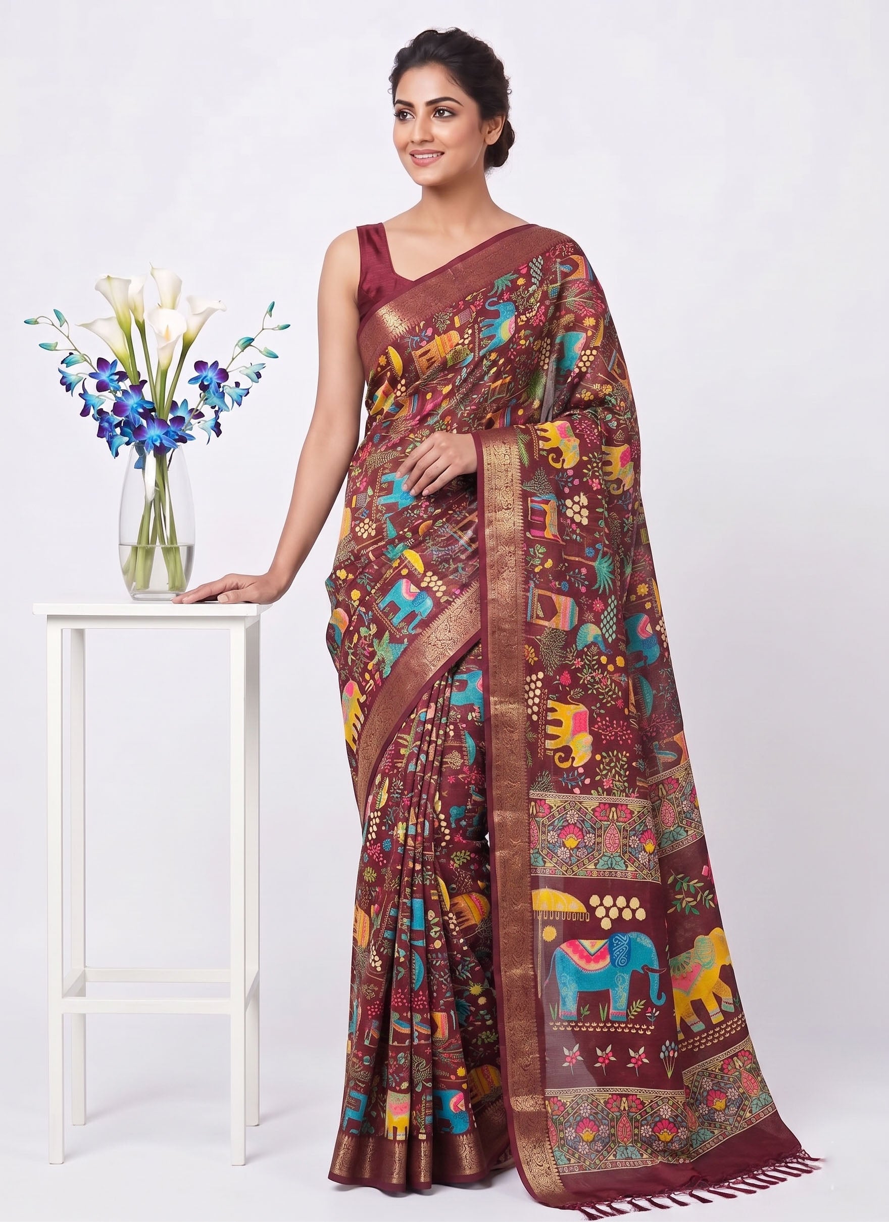 Elegant Digital Print Cotton Saree Secondary image