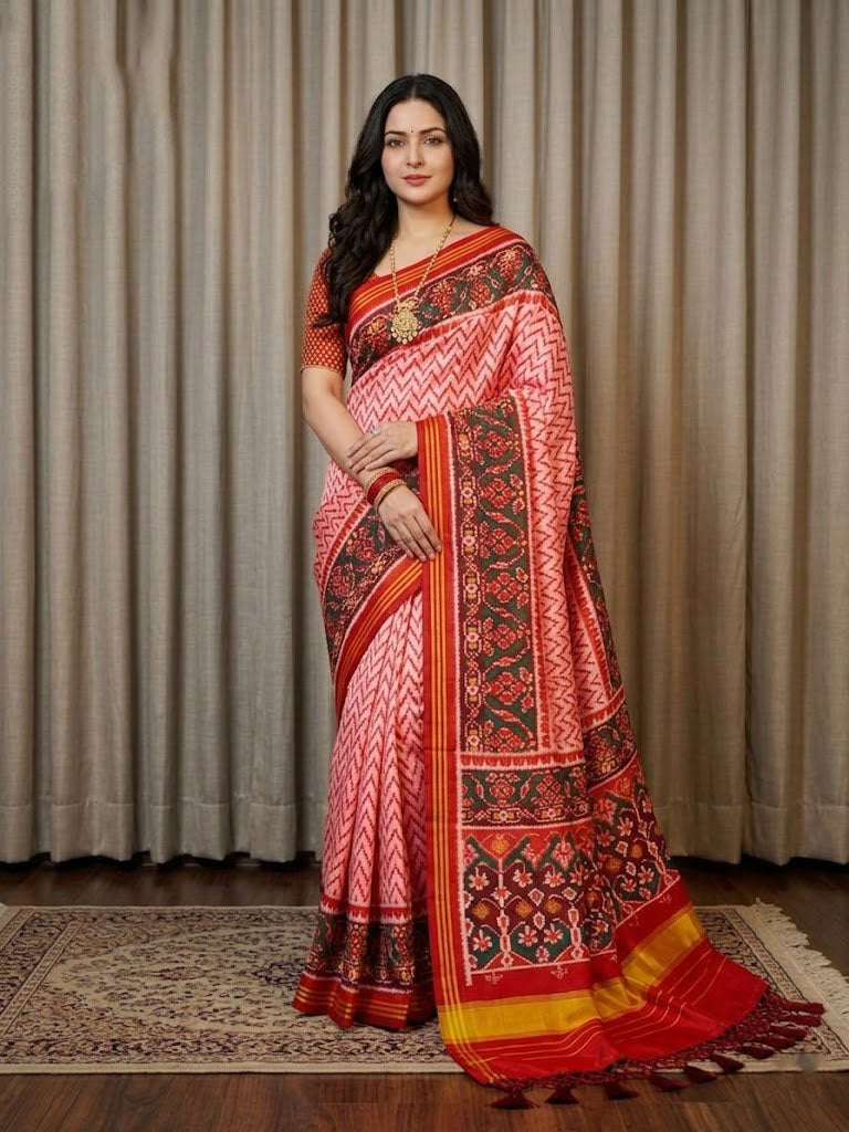 Handloom Silk Patola Saree with Lagadi Patta Border Main image