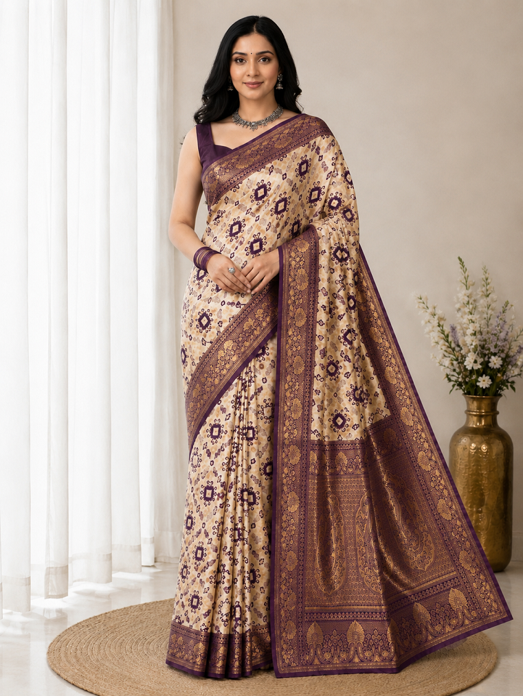 Elegant Silk Blend Saree With Traditional Zari Weaving