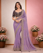 Elegant Satin Embroidered Saree with Sequins Border