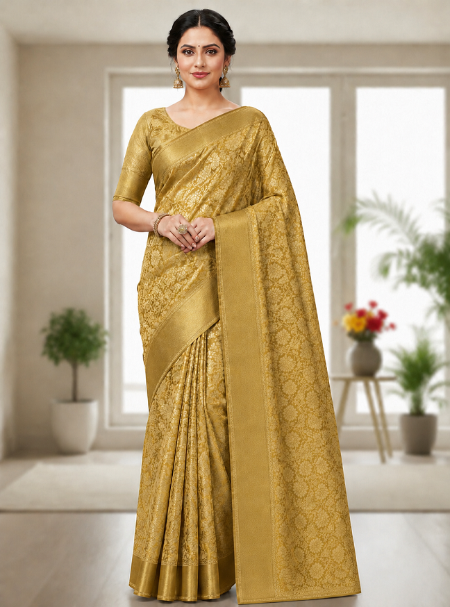 Golden Flower Zari Weaving Designer Saree Main image