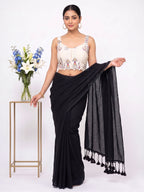 Khadi Cotton Saree with Designer Embroidered Sleeveless Blouse