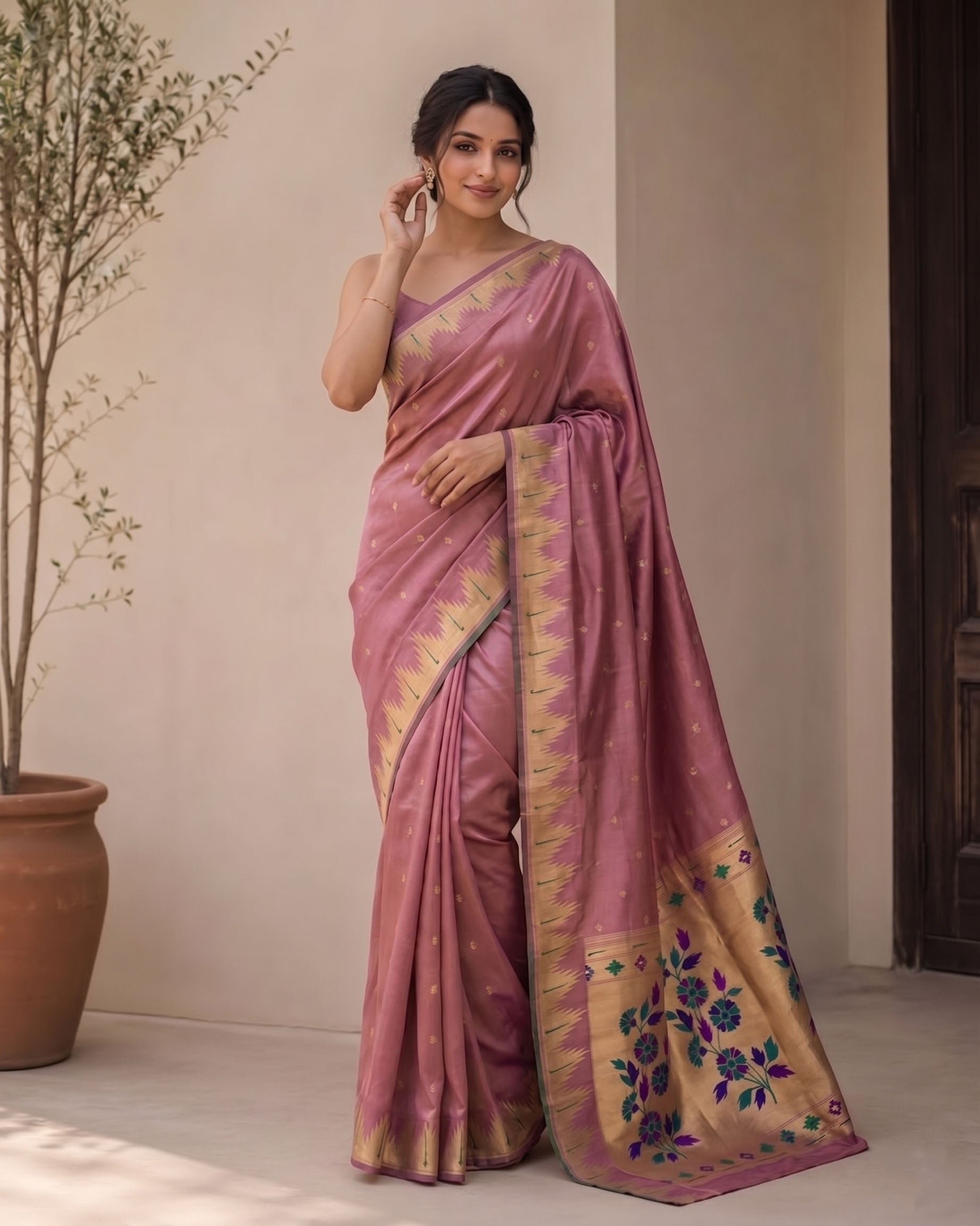 Bamboo Tissue Silk Paithani Saree with Meenakari Motifs Main image