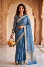 Gold Zari Linen Cotton Silk Saree