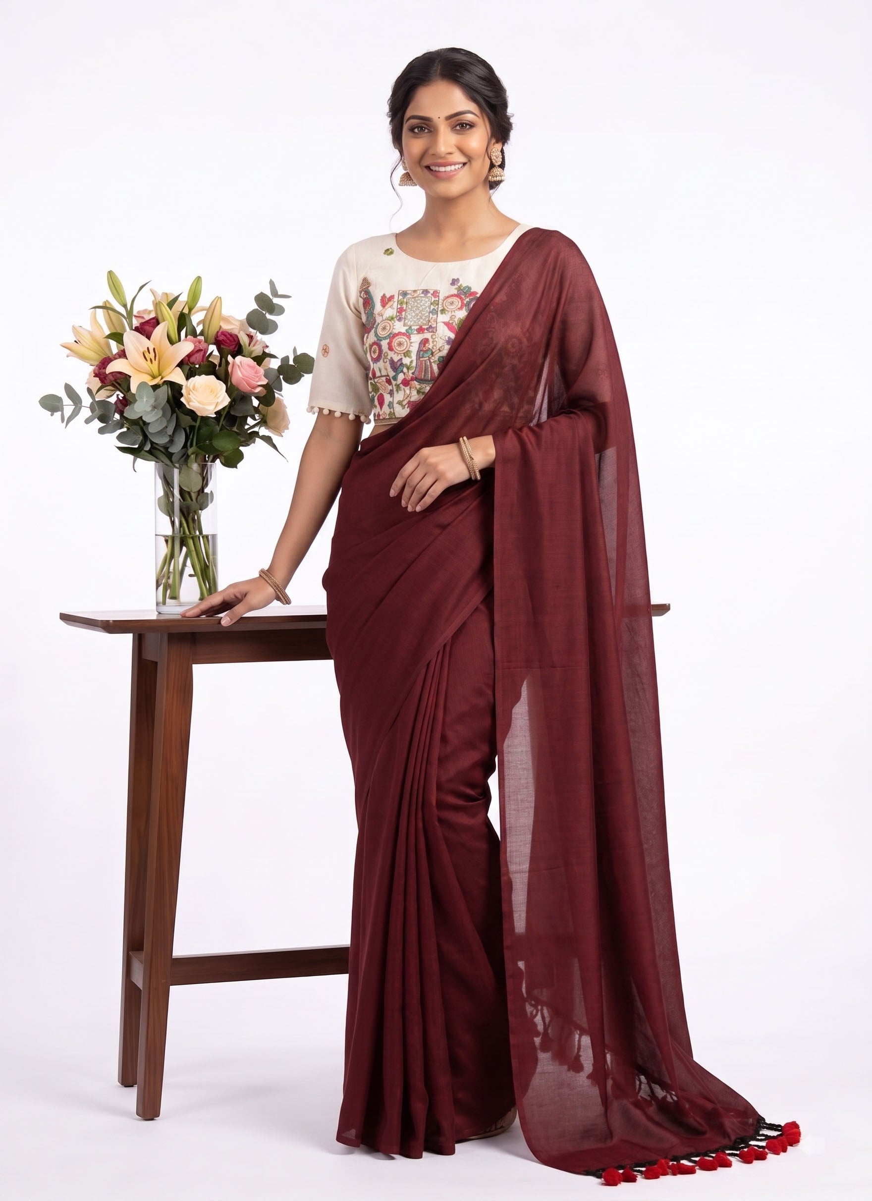 Khadi Cotton Designer Saree with Heavy Embroidered Blouse Secondary image