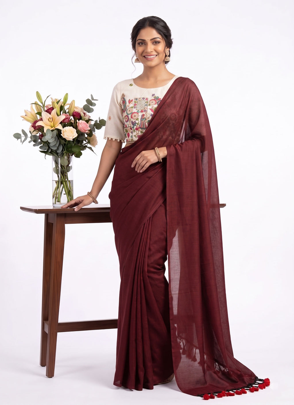 Khadi Cotton Designer Saree with Heavy Embroidered Blouse