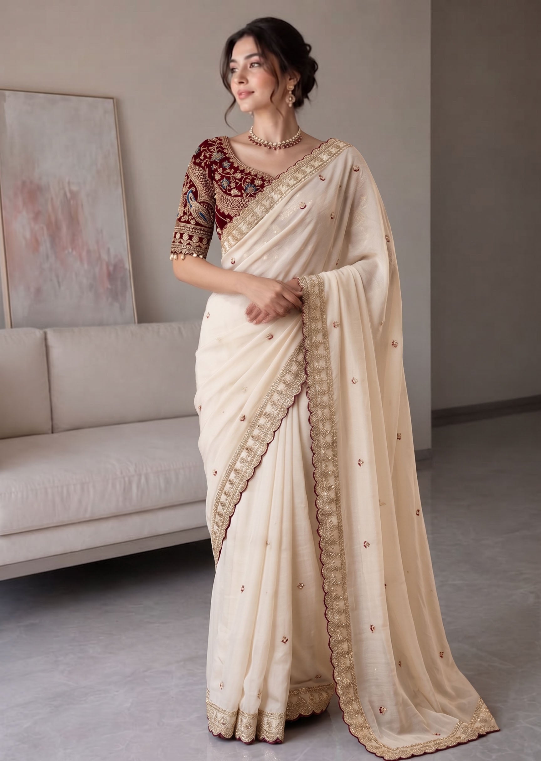 Rangoli Silk Embroidered Saree with Designer Stitched Blouse