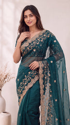 Premium Soft Fandy Satin Silk Saree with Cut Dana Work