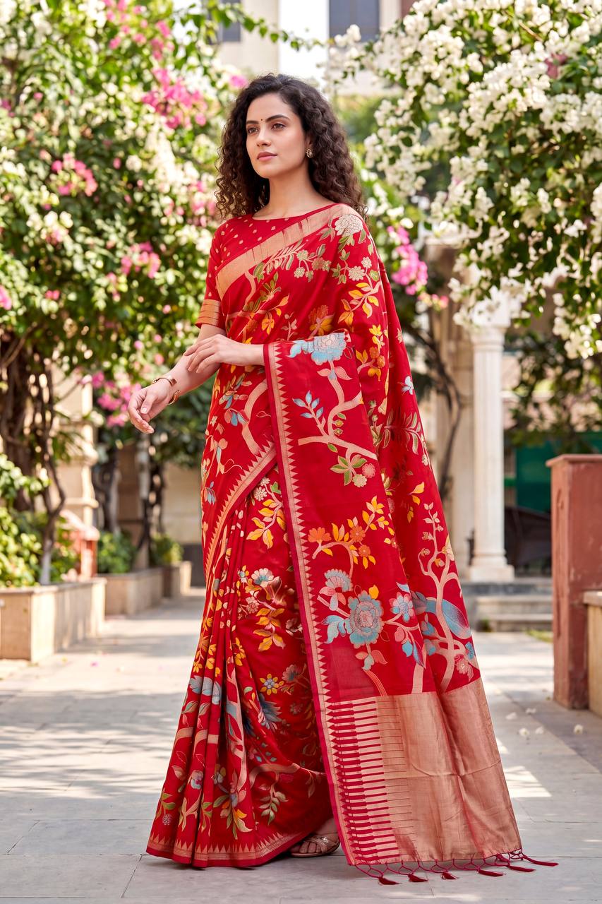 Hand Dyed Khadi Crepe Silk Saree with Bird Motifs