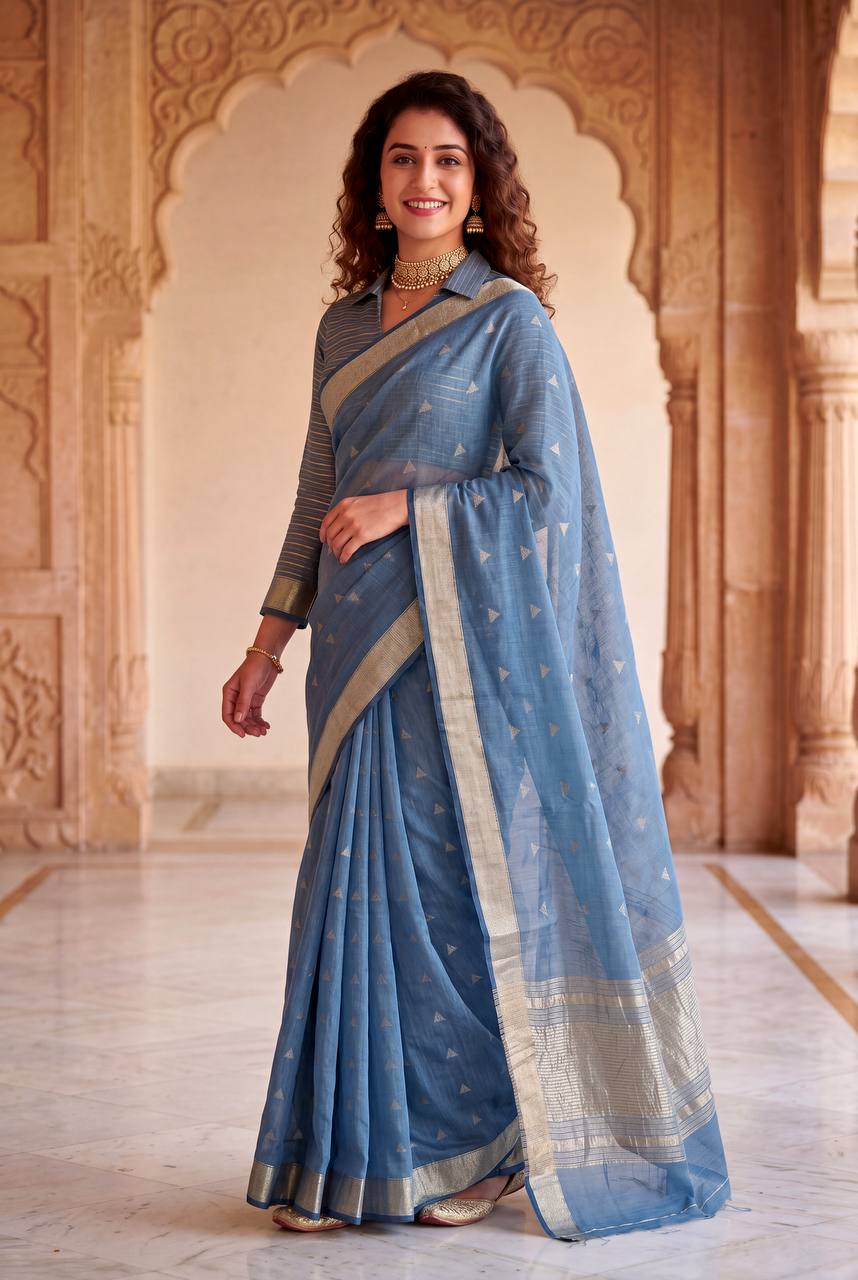 Gold Zari Linen Cotton Silk Saree Secondary image