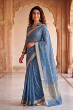 Gold Zari Linen Cotton Silk Saree