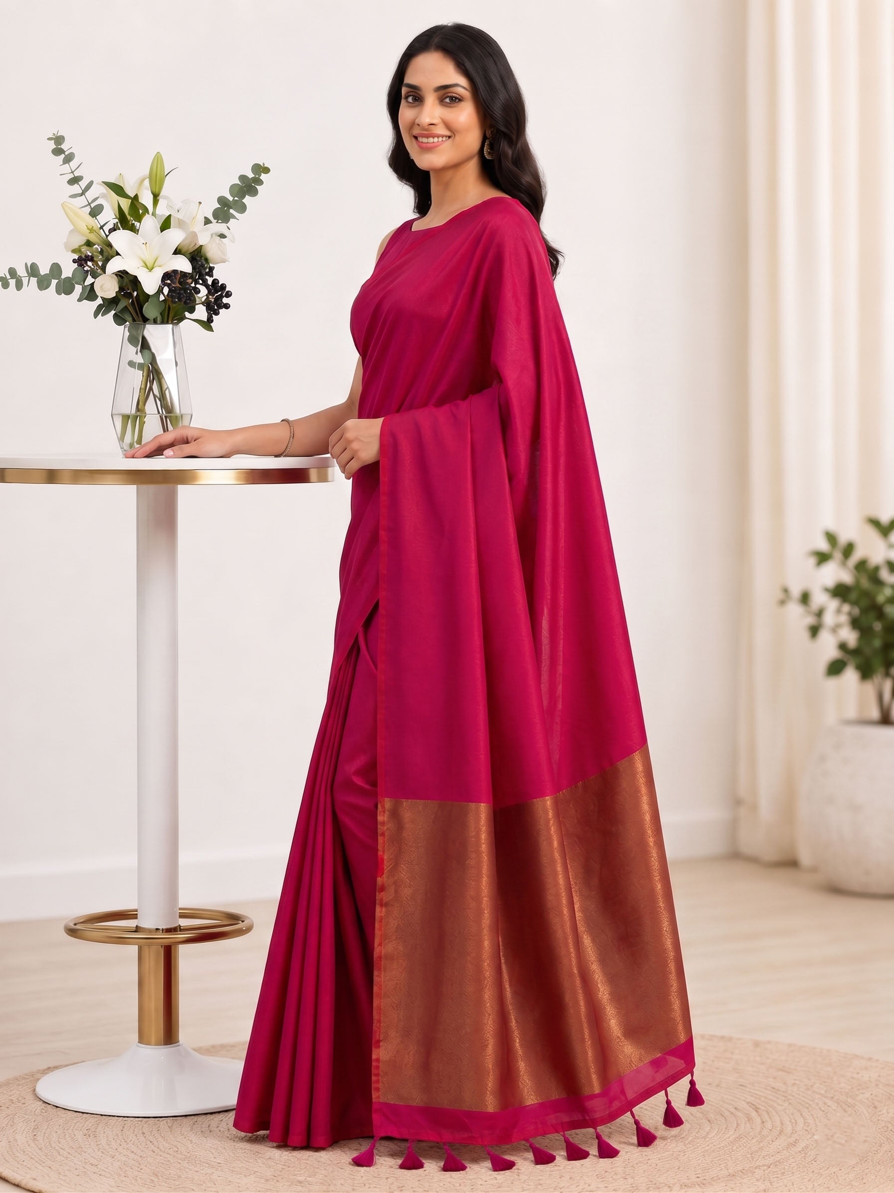 premium Jari Khadi Cotton Saree Secondary image