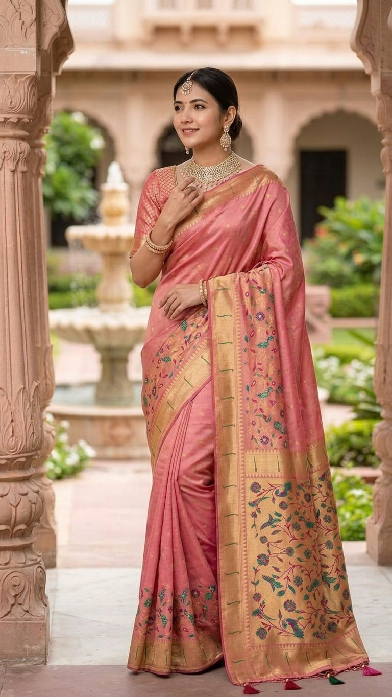 Tissue Silk Paithani Saree with Meenakari Pallu