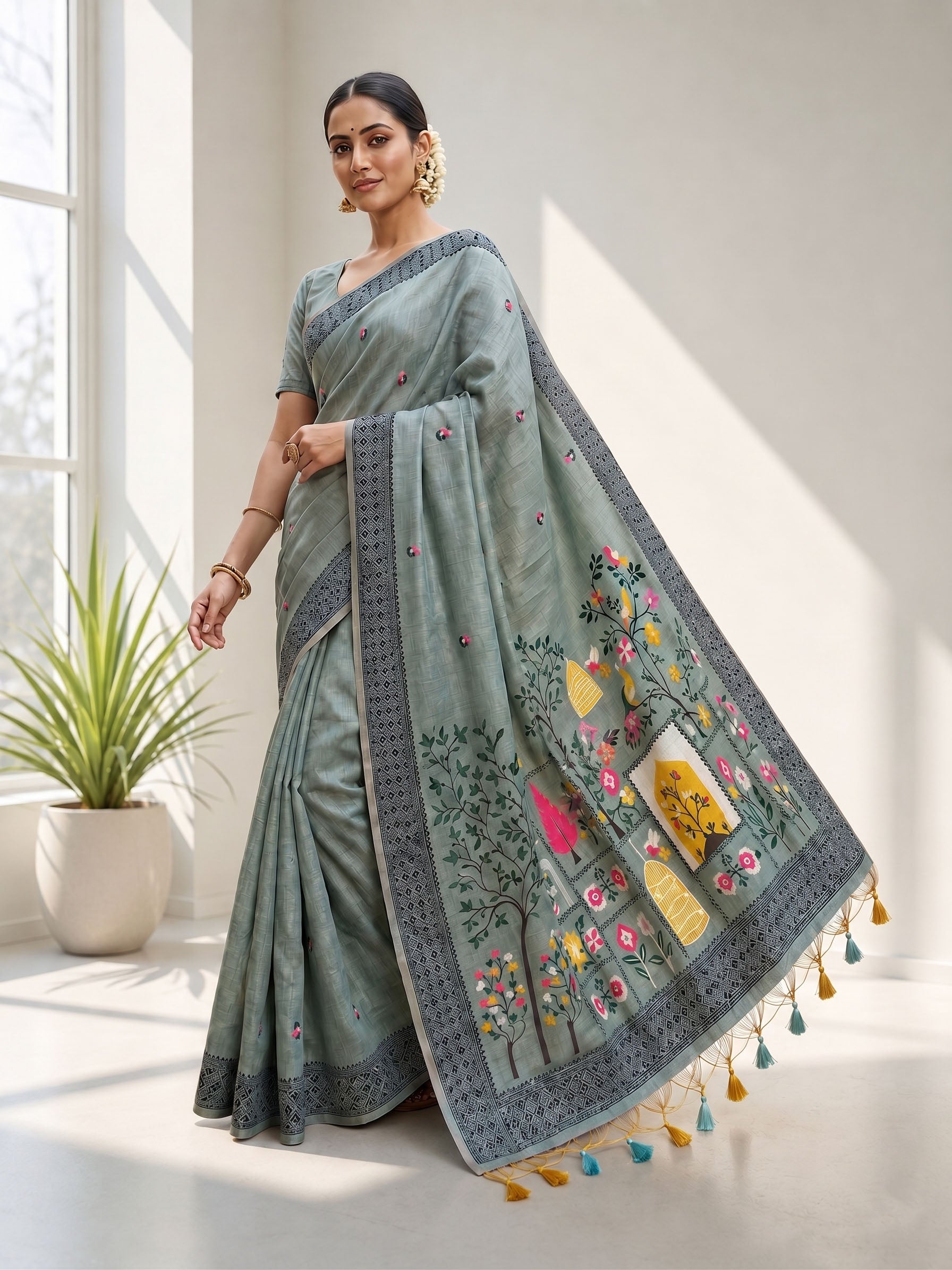 Premium Soft Jamdani Cotton Saree with 3D Peacock Weaving Pallu Secondary image