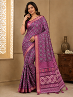 Premium Ajrakh Print Silk Blend Saree