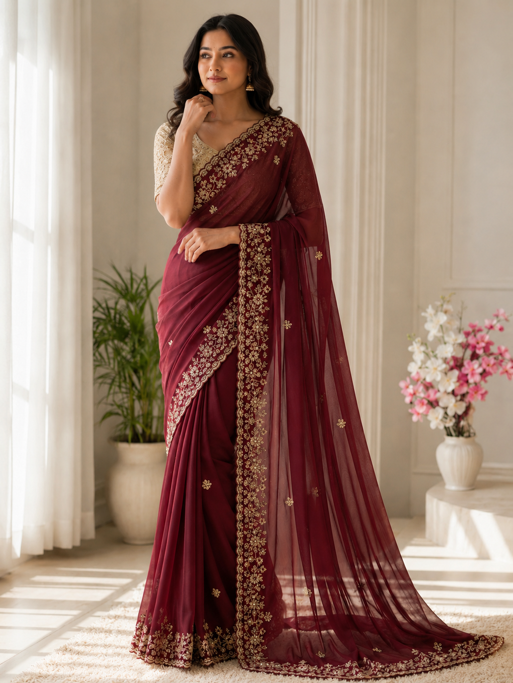 Moonlight Fandy Satin Saree with Designer Blouse
