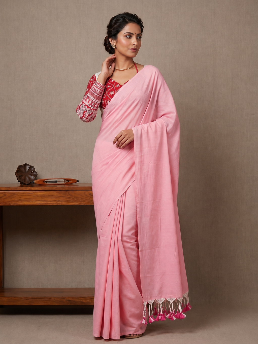 Classic Khadi Cotton Saree with Chikankari Blouse