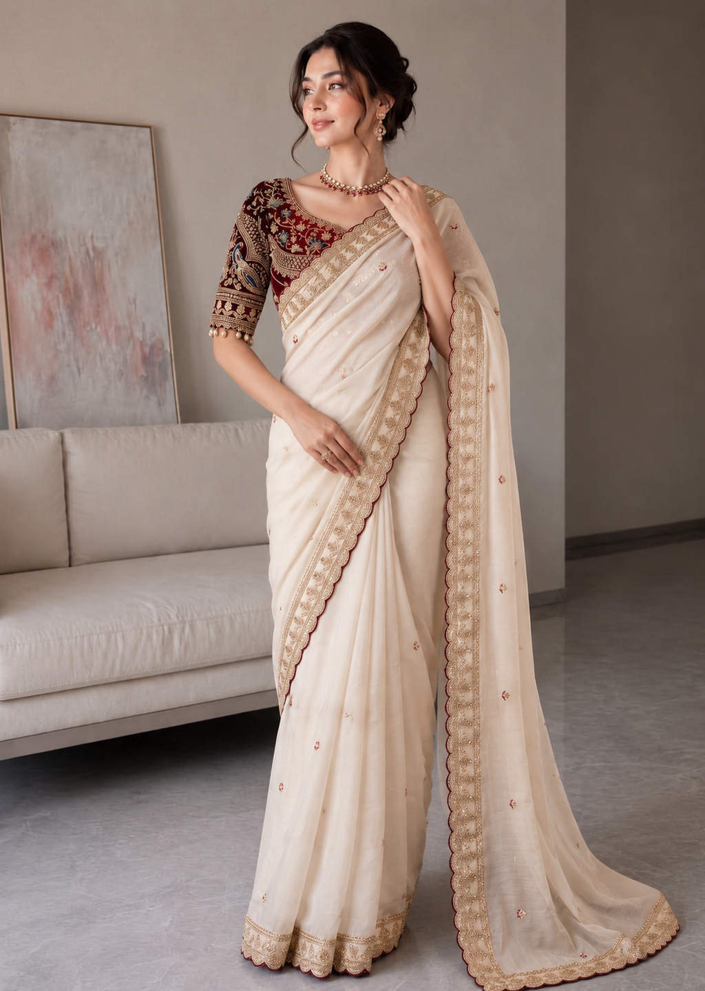 Rangoli Silk Embroidered Saree with Designer Stitched Blouse