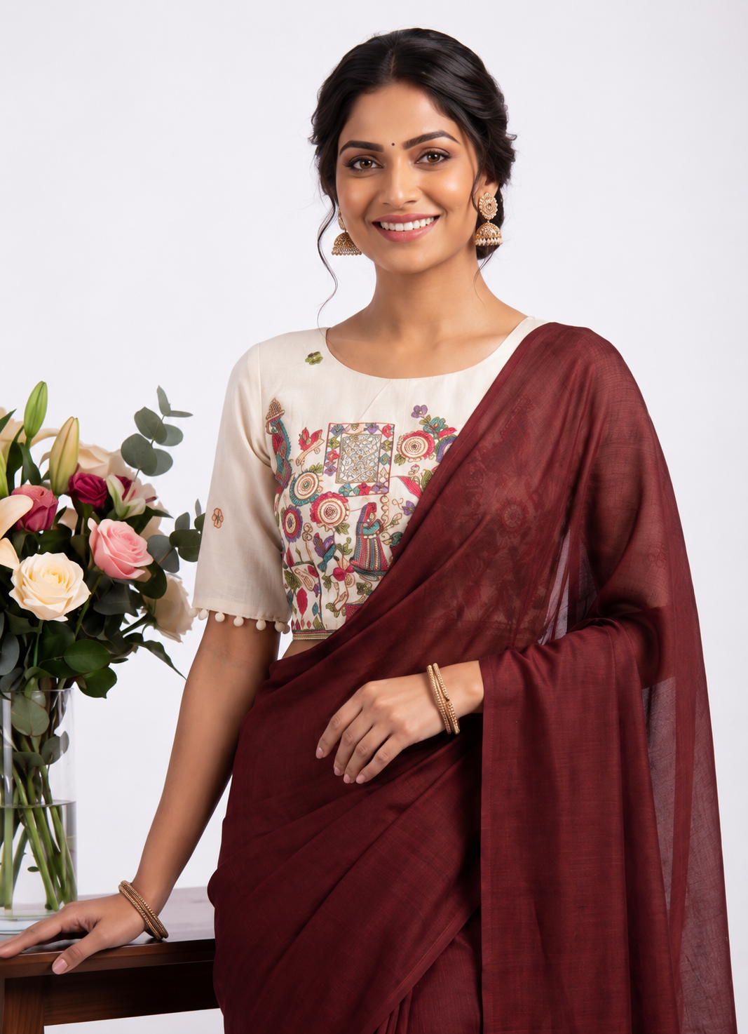 Khadi Cotton Designer Saree with Heavy Embroidered Blouse Main image