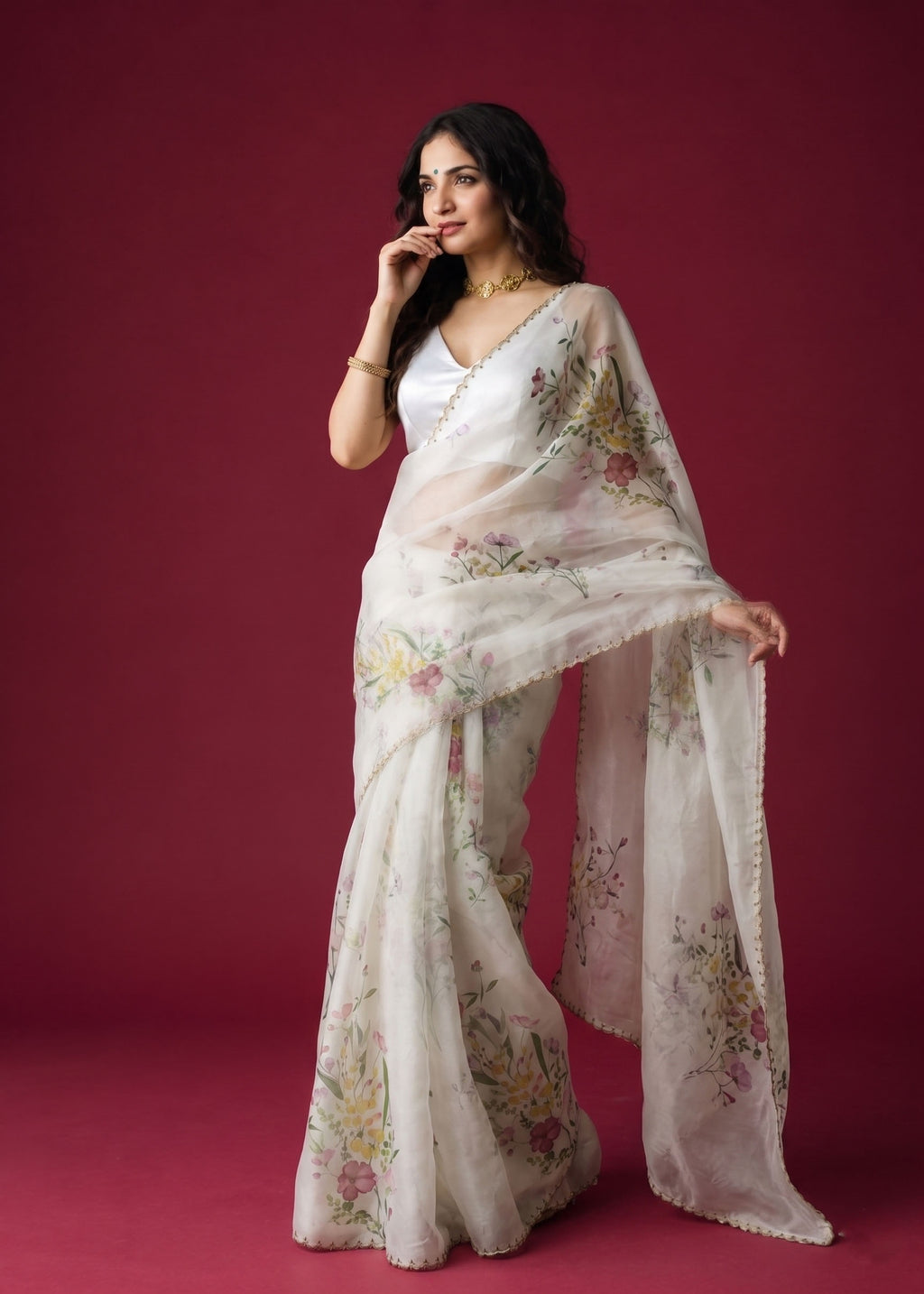 Soft Tabby Silk Saree with Sequins & Katdana Handwork