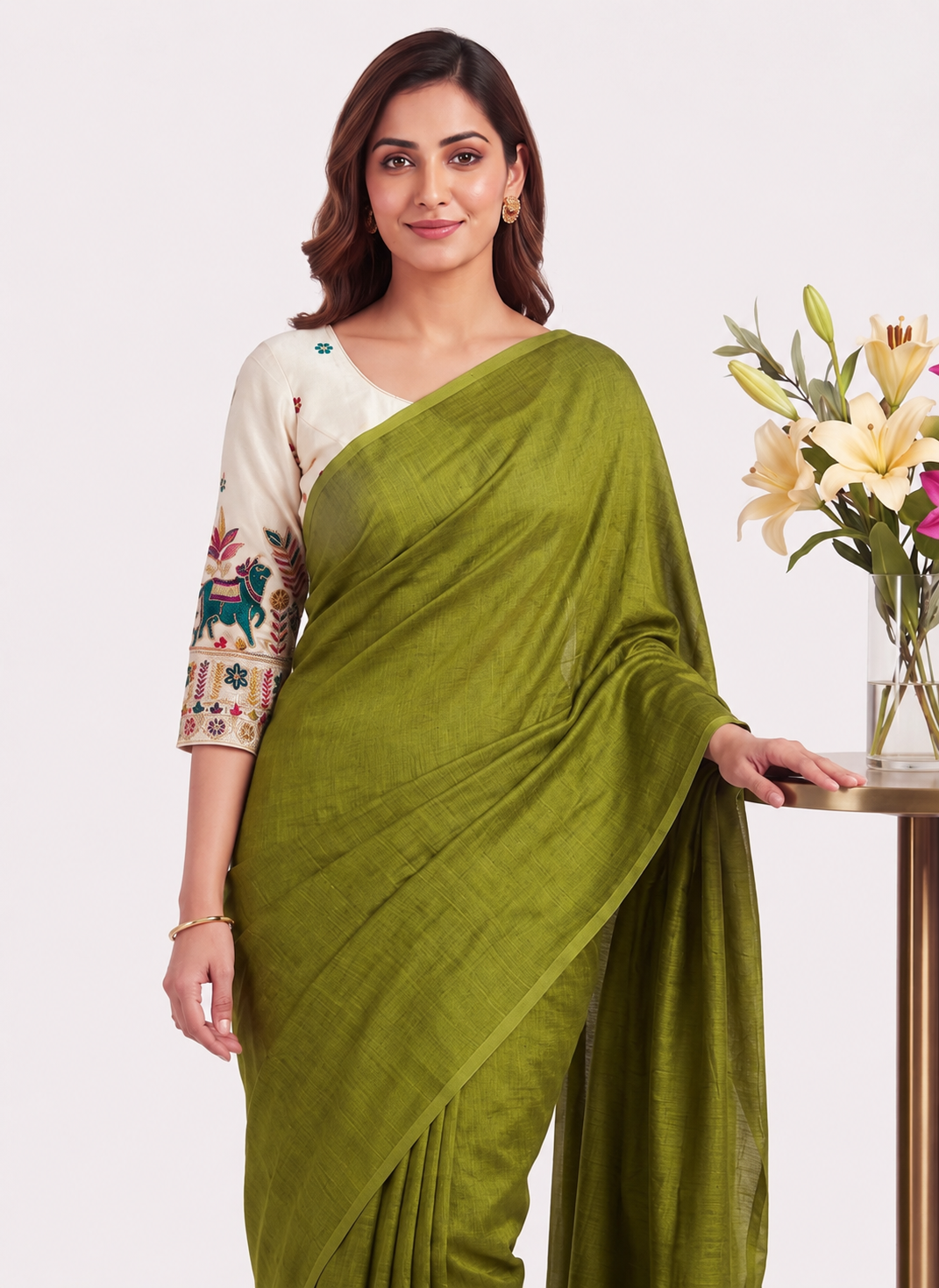 Classic Cotton Weave Saree With Stitched Blouse Main image