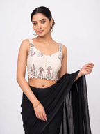 Khadi Cotton Saree with Designer Embroidered Sleeveless Blouse