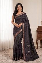 Bandhani Print Soft Silk Blend Saree with Rich Golden Zari Border