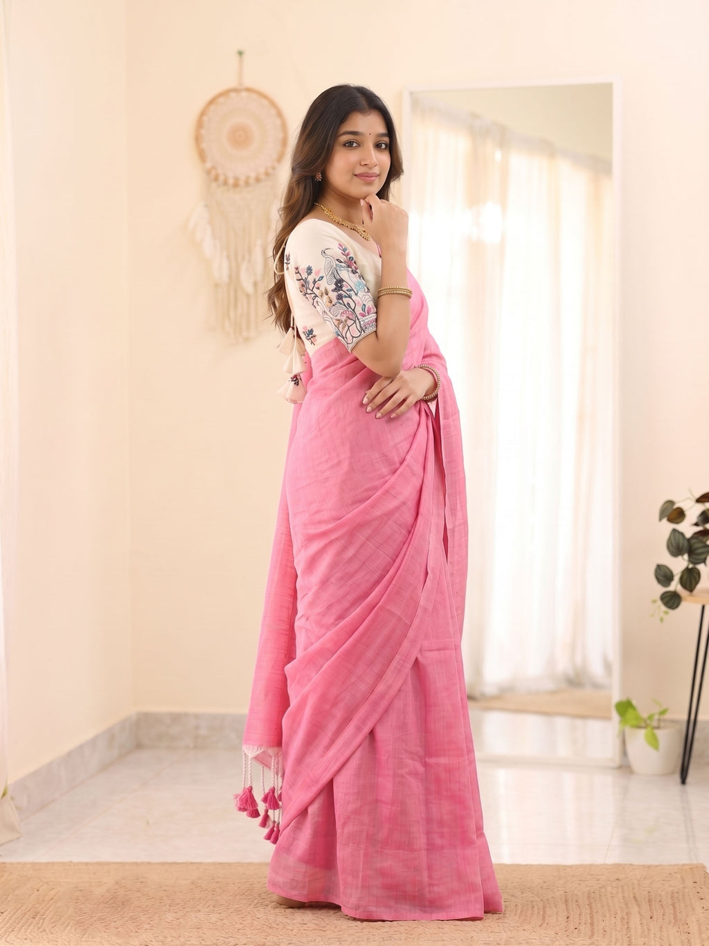 Elegant Khadi Cotton Saree with Designer Embroidered Padded Blouse