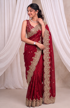 Premium Fandy Chiffon Saree with Sequins Zari Work