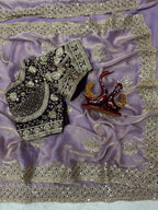 Elegant Satin Embroidered Saree with Sequins Border