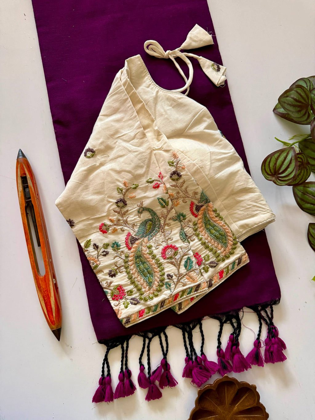 Khadi Cotton Saree with Embroidered Padded Blouse