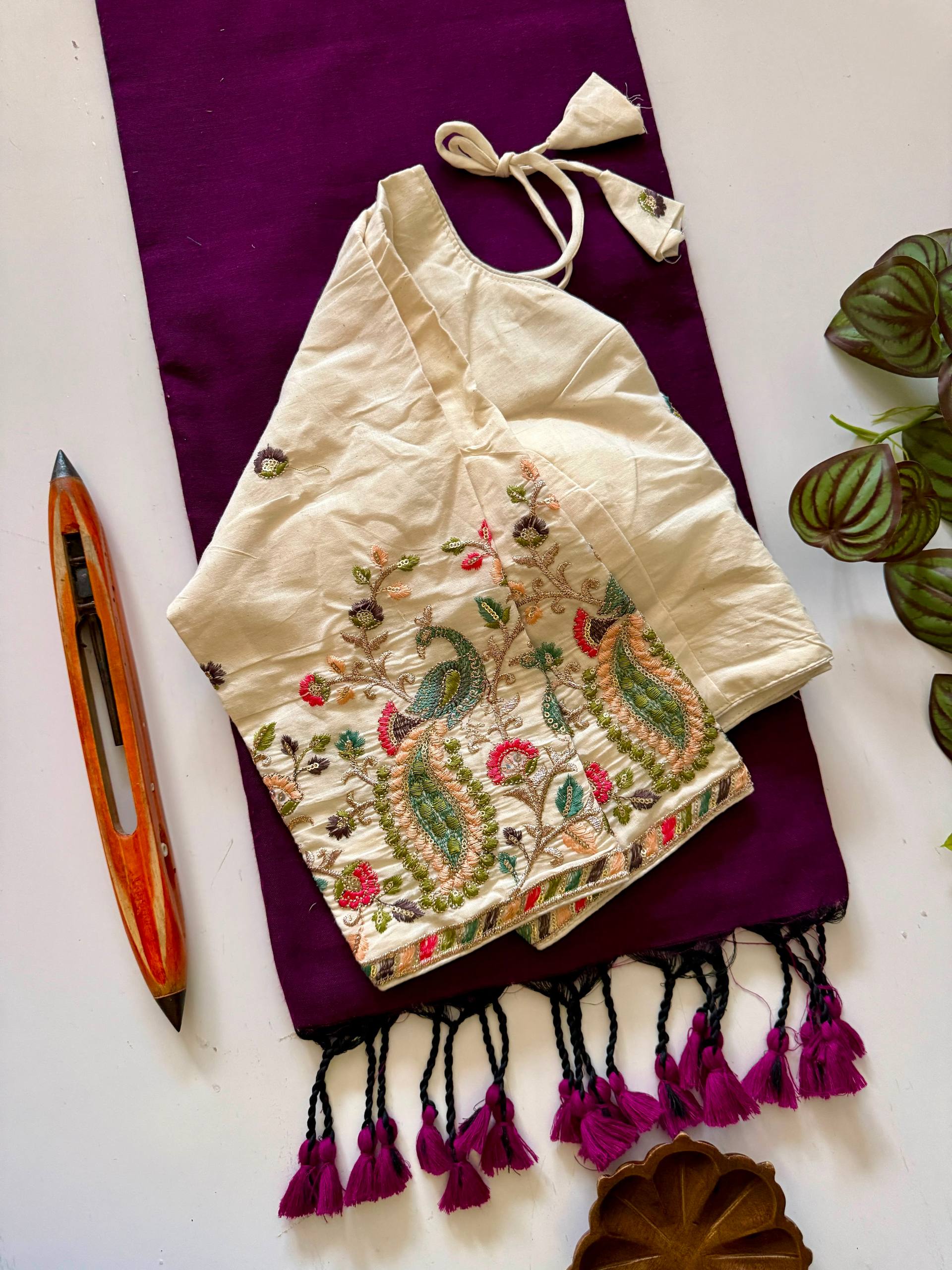 Khadi Cotton Saree with Embroidered Padded Blouse