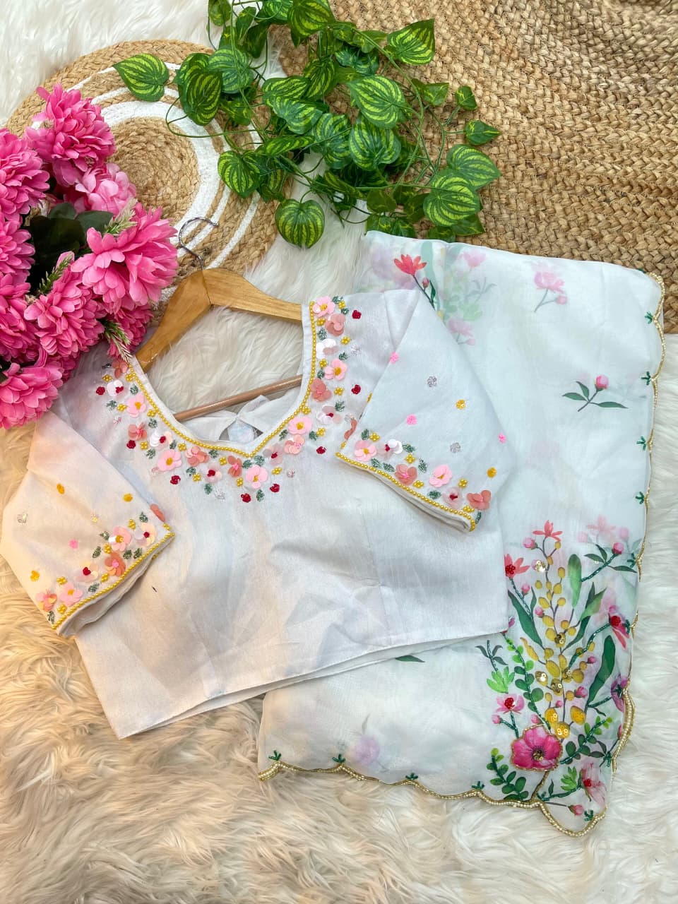 Soft Tabby Silk Saree with Sequins & Katdana Handwork
