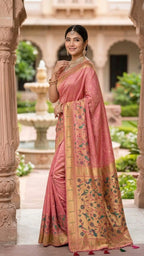 Tissue Silk Paithani Saree with Meenakari Pallu