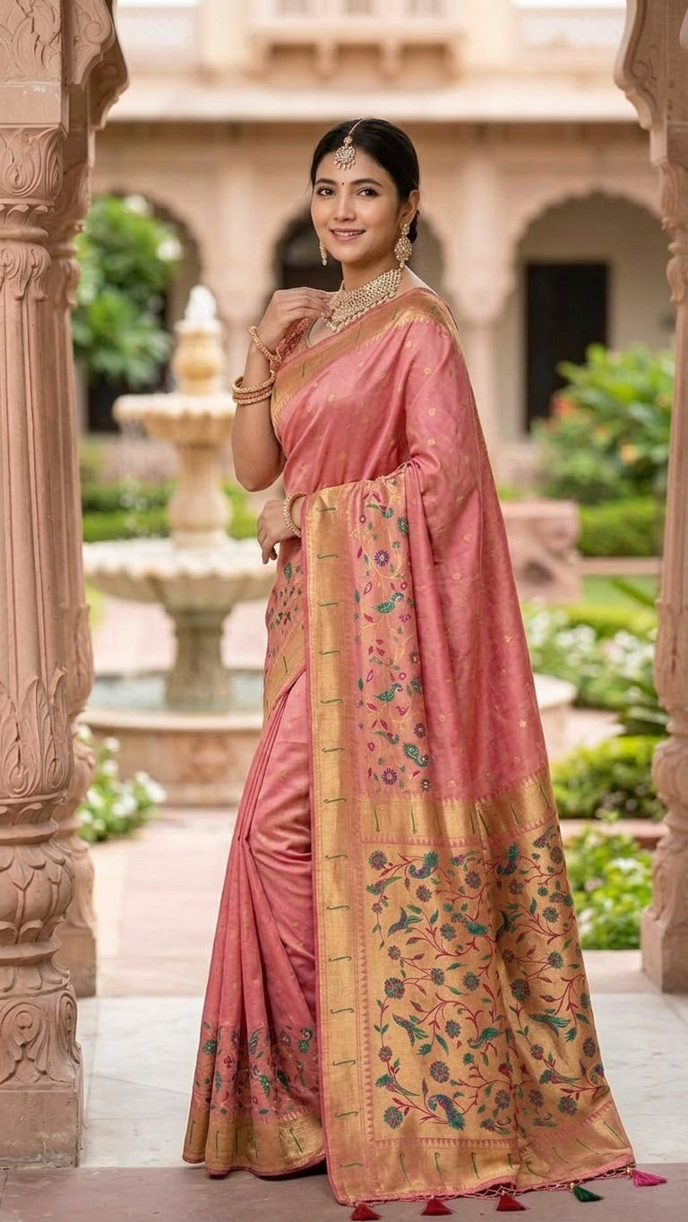 Tissue Silk Paithani Saree with Meenakari Pallu