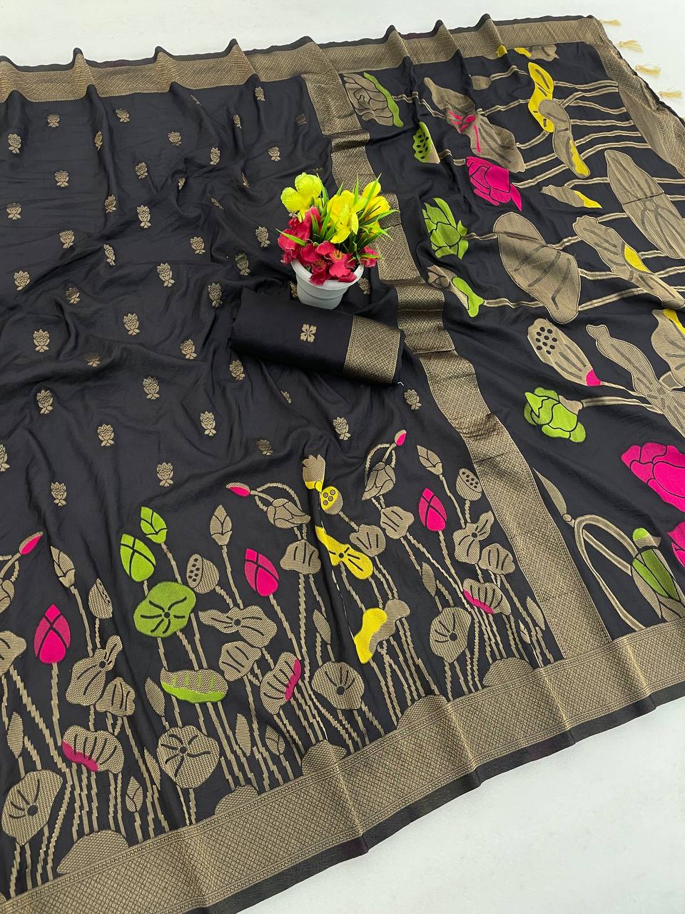 Hand Dyed Nylon Kadi Crepe Georgette Saree