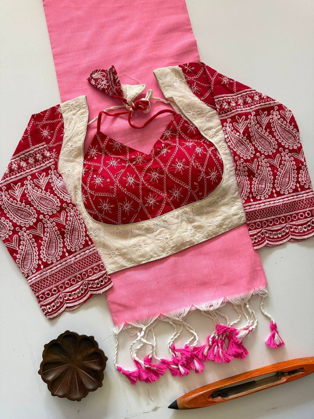 Classic Khadi Cotton Saree with Chikankari Blouse