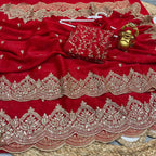 Premium Fandy Chiffon Saree with Sequins Zari Work