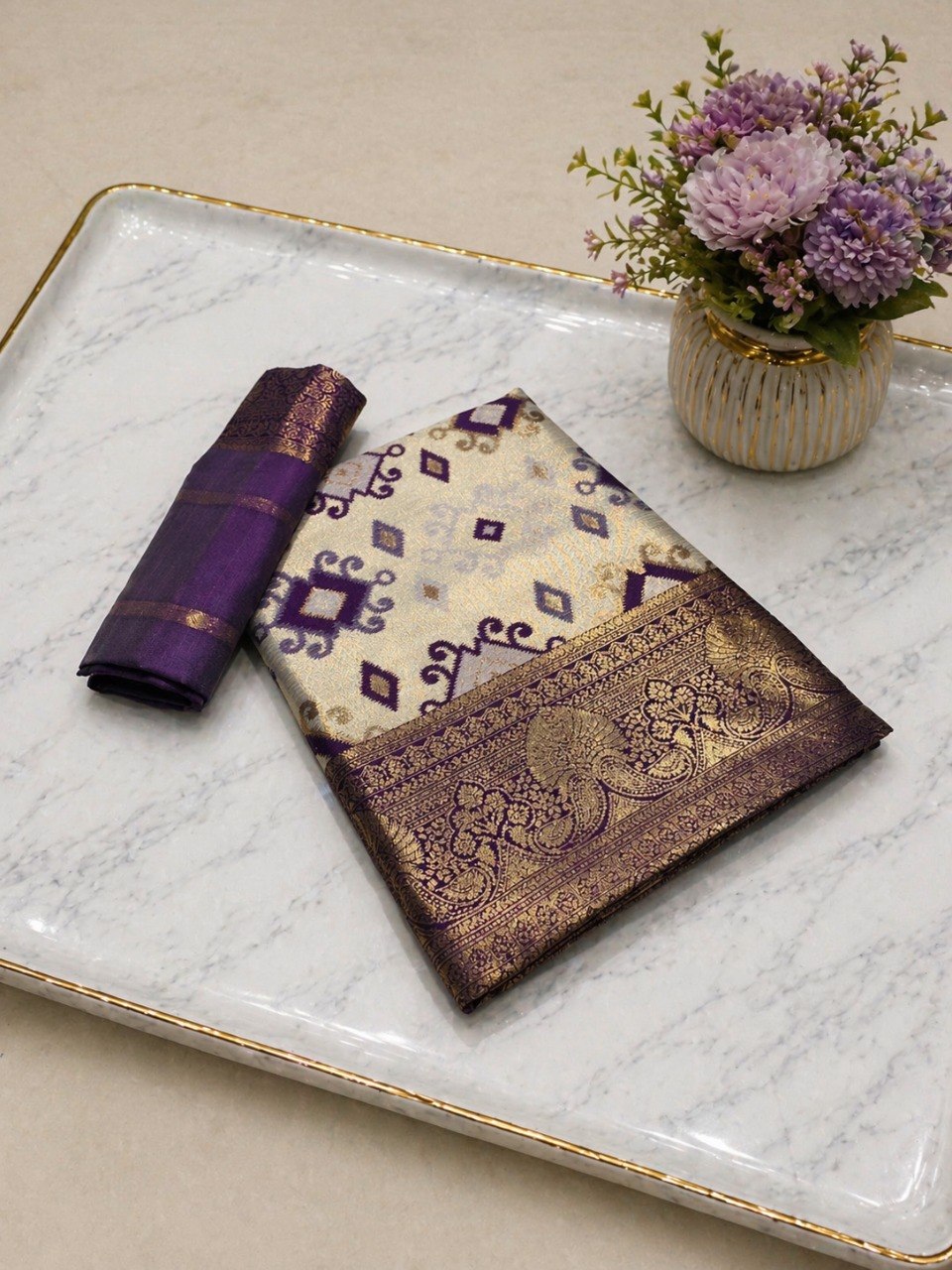 Elegant Silk Blend Saree With Traditional Zari Weaving