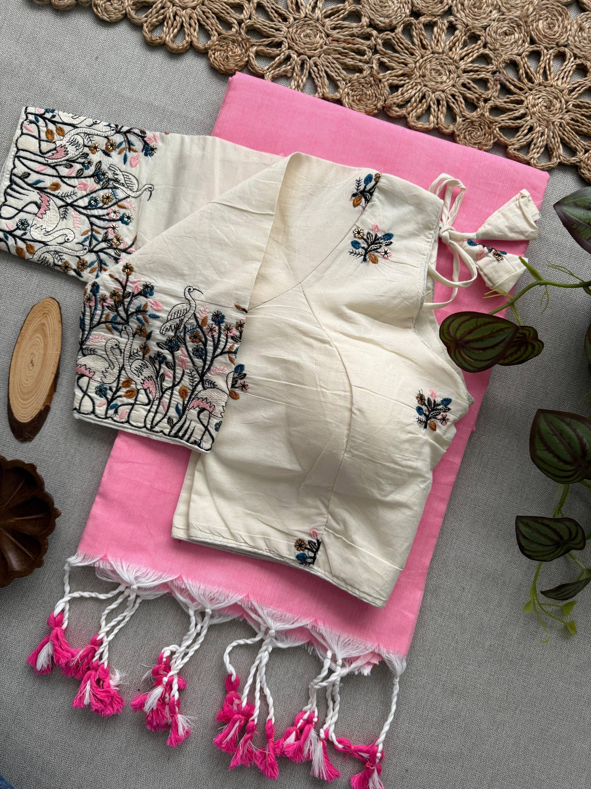 Elegant Khadi Cotton Saree with Designer Embroidered Padded Blouse