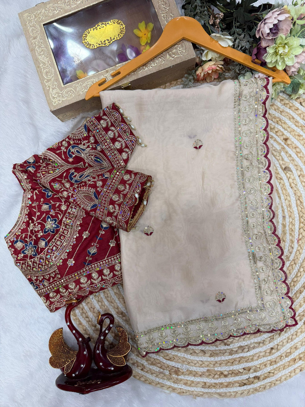 Rangoli Silk Embroidered Saree with Designer Stitched Blouse