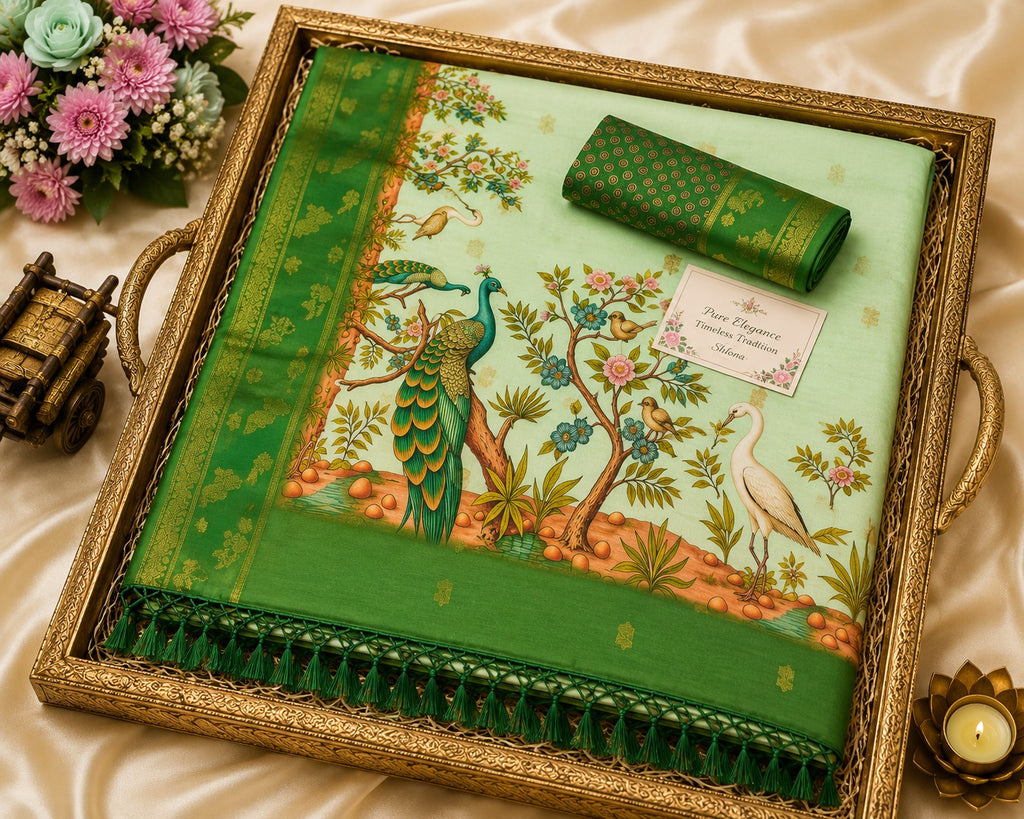 Digital Kalamkari Cotton Saree with Zari Border