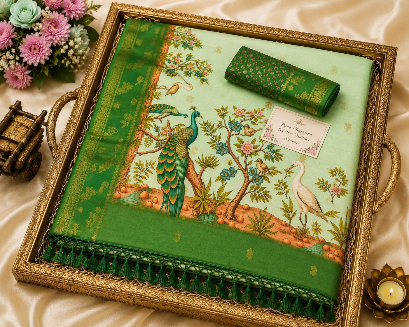 Digital Kalamkari Cotton Saree with Zari Border